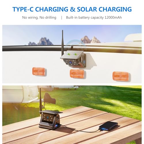 2 Magnetic Solar Wireless Backup Cameras 7" Touchscreen IPS Monitor (2 Count)