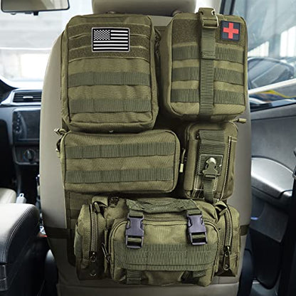 Universal Tactical Car Seat Back Organizer Bag Tactical Molle Vehicle Organizers Panel Vehicle Protector Organizers with 5 Detachable Pouches for Car Truck Ford Jeep