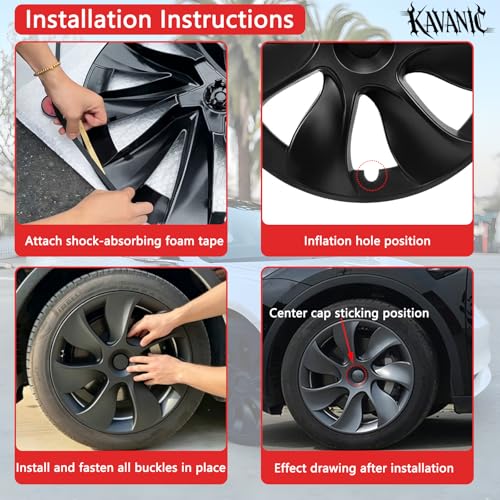 4PCS Wheel Covers Fits for Tesla Model Y Hubcap 19 Inch 2020 (4 Count)