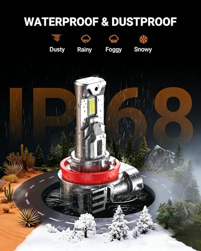 H11/H9/H16 Bulbs, 50000LM 6500K Cool White H8 Fog Bulbs, 1:1 Mini Size, Powersports Accessory Lights with Fan, 3 Mins Plug-N-Play, Pack of 2 (2 Count)