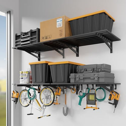 4 Pack Wall Mounted Garage Shelving with 16 Hooks (4 Count)