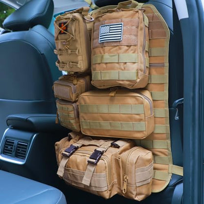 Universal Tactical Car Seat Back Organizer Bag Tactical Molle Vehicle Organizers Panel Vehicle Protector Organizers with 5 Detachable Pouches for Car Truck Ford Jeep