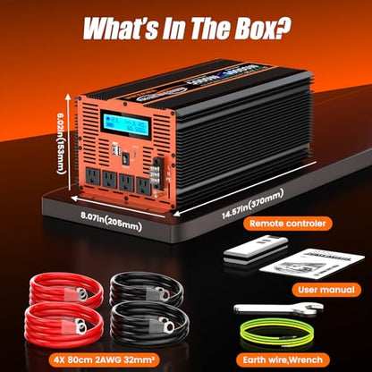 5000 Watt Pure Sine Wave Power Inverter 12V DC to 110V 120V Converter for Family RV Off Grid Solar System Car with Type