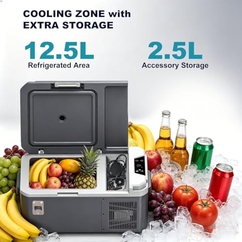 15QT(15L) Car Refrigerator, 12V Compressor Electric Cooler 0℉~68℉