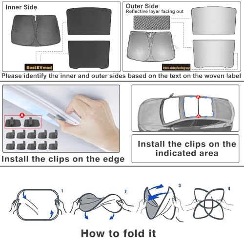 3PCS Windshield&Roof Sunshade Compatible with 2026 2025 Tesla New Model Y Juniper Foldable Sun Shade Accessory Heat UV Protection Visor Accessories with Storage Bag (3 Count)