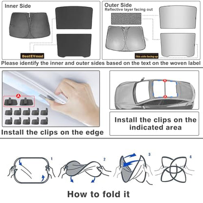 3PCS Windshield&Roof Sunshade Compatible with 2026 2025 Tesla New Model Y Juniper Foldable Sun Shade Accessory Heat UV Protection Visor Accessories with Storage Bag (3 Count)