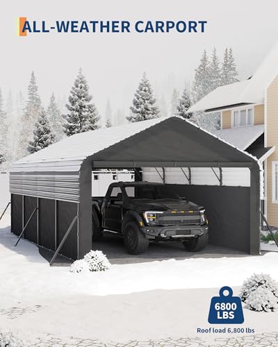 12x20x9 ft Metal Carport Enclosed