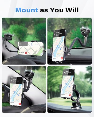 Solid Car Truck Phone Mount Holder Black with 14" Gooseneck Long Arm