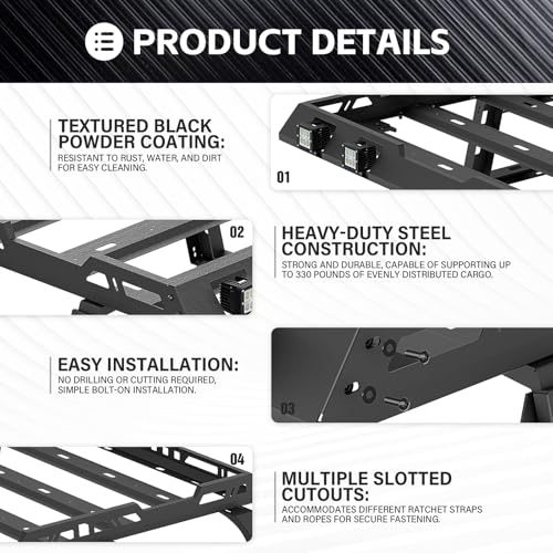 for JL JLU Roof Rack Hard Top Cargo Basket with Ladder & 4 LED Lights fits 2018