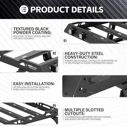 for JL JLU Roof Rack Hard Top Cargo Basket with Ladder & 4 LED Lights fits 2018