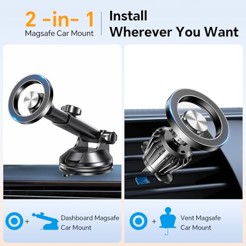 for MagSafe Car Mount【Windshield+Vent+Dash】Magnetic Phone Holder for Car Phone Holder Mount Cell Phone Holders for Your Car Accessories Suction Phone Mount for Car Truck Stand for iPhone 17 16