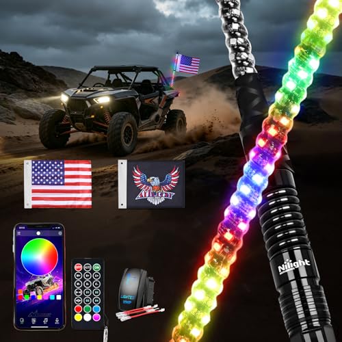 RGB LED Whip Light 1PC 3FT Spiral Antenna Whips (3 Foot)
