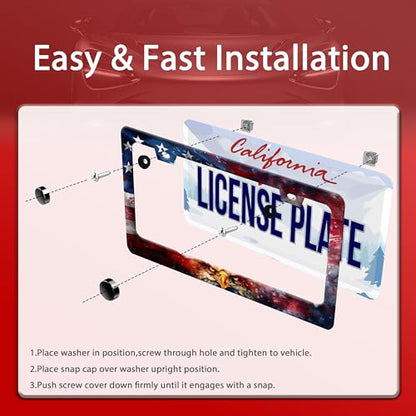 American Flag Eagle Patriotic License Plate Frame Stainless Steel 2