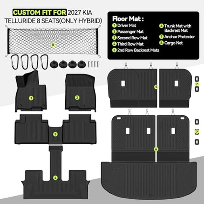 Floor Mat Set for 2027 Kia Telluride Hybrid 8 Seat