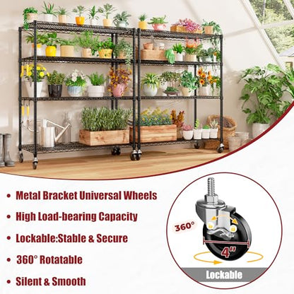 55.5" Wx24 x80 Heavy Duty Metal Wire Storage Shelving with Wheels (6 Count)