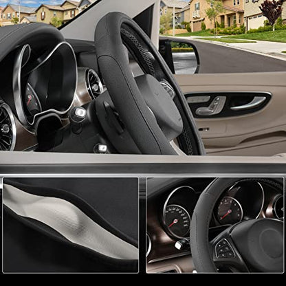 Black Microfiber Leather Auto Car Steering Wheel Cover 15 inch