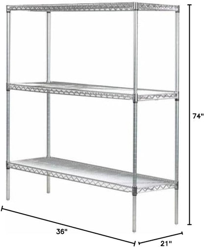 Omega 21" Deep x 36" Wide x 74" High 3 Tier Chrome Starter Shelving Unit