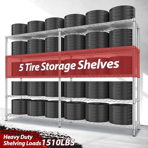69.8" W Storage Shelves 1510LBS Wire Shelving Unit 5 Tier Metal Shelving for Storage Rack Shelves Adjustable Heavy Duty Garage Shelf Pantry Shelves Kitchen Shelving (5 Count)