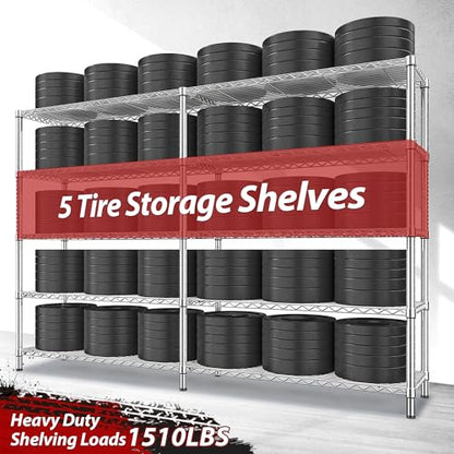69.8" W Storage Shelves 1510LBS Wire Shelving Unit 5 Tier Metal Shelving for Storage Rack Shelves Adjustable Heavy Duty Garage Shelf Pantry Shelves Kitchen Shelving (5 Count)