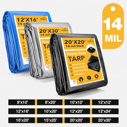 Heavy Duty Tarp 14 Mil Tarp Waterproof Blue 20x30 FT