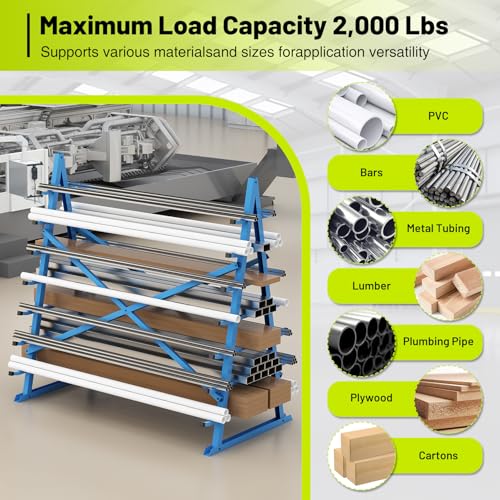 7 Tier Horizontal Lumber Storage Rack with Adjustable Arm