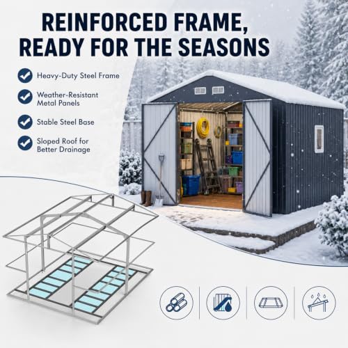 10x10 FT Metal Storage Shed with Base Frame Kit