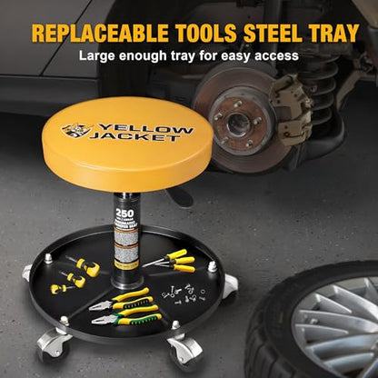 Rolling Mechanic Stool with Wheels Pneumatic Garage Shop Seat Adjustable Height Roller Mechanics Creeper Chair with Tool Tray for Auto Repair
