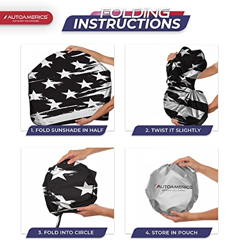 1 Piece Windshield Sun Shade B&W Art American Flag USA Design