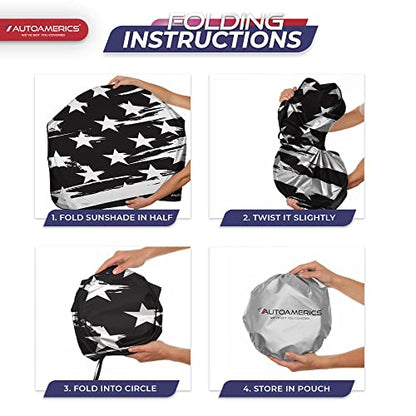 1 Piece Windshield Sun Shade B&W Art American Flag USA Design