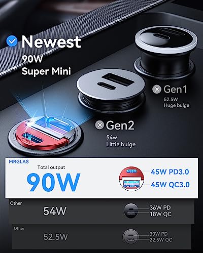90W USB C Car Charger Fast Charging [Invisible & All Metal Design]