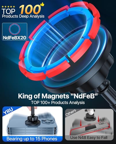 Upgraded Magnetic Phone Holder Car【Patented & Super Magnet】 for MagSafe Mount Dashboard Windshield Vent Magnet Phone Cradle Stand for iPhone 17 16 15 14 13 12 Pro Max Samsung Truck