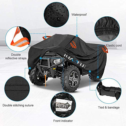 ATV Cover Waterproof for Polaris Sportsman Yamaha Grizzly Honda Kawasaki with Straps Reflective Storge Black 82x47x45 inch