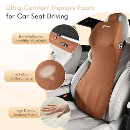 Car Seat Lumbar Support with Headrest Pillow Memory Foam Car Lumbar Pillow Back Support Cushion 2