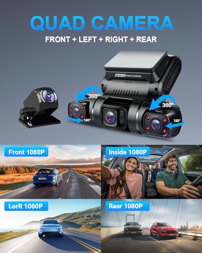 360° 4 Channel Dash Cam Front and Rear Inside Left Right