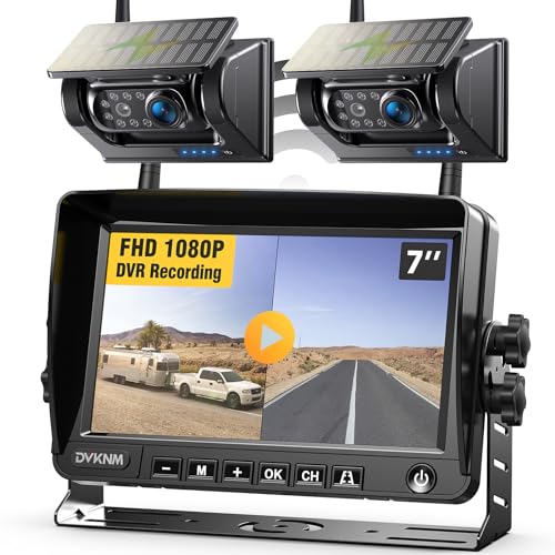 2 Magnetic Solar Wireless Backup Camera with 7" 1080P IPS DVR Monitor