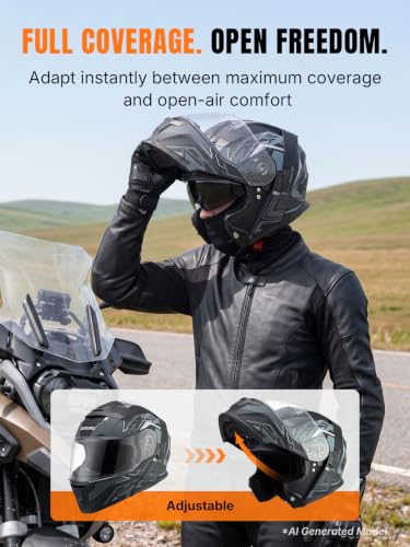 Modular Motorcycle Helmets Full Face Flip up Street Bike Motorcycle Helmet for Unisex Adult Matte Gray