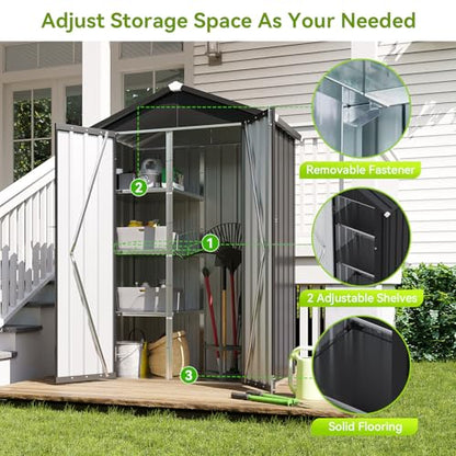 Vertical Outdoor Storage Cabinet 3.5’x2’ with Floor & Shelves Black