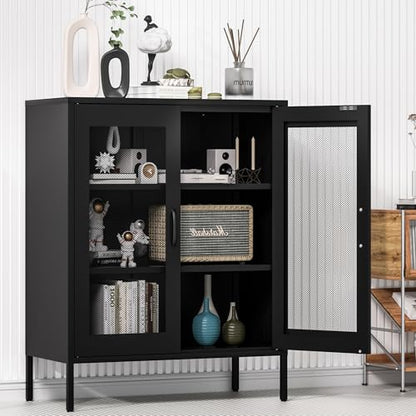 Metal Storage Cabinet with Mesh Doors and Shelves