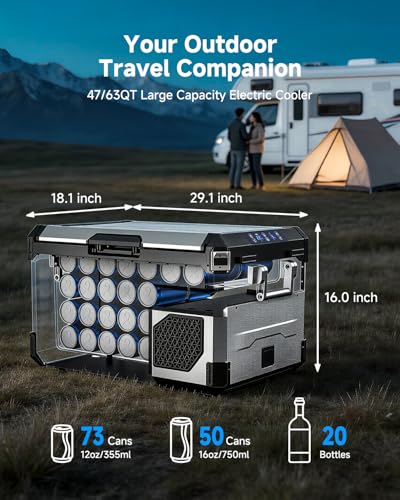 Portable 12V Car Refrigerator 47QT Stainless Steel Fridge