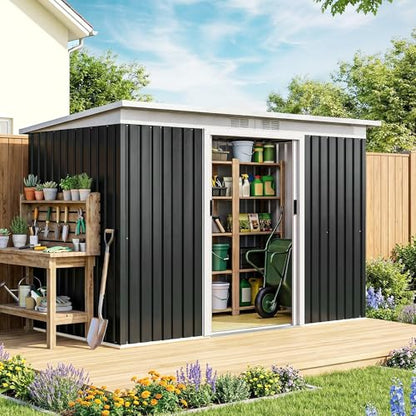 9' x 4' Outdoor Storage Shed Sloping Roof Lockable Door Gray