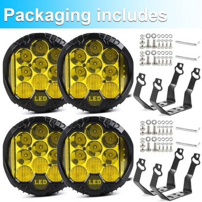 4PCS 7 Inch Amber Round LED Offroad Lights 90W Amber Yellow Off Road Light Fog Lights Driving lightsWaterproof Light Pods for Pickup Trucks 4x4 SUV ATV UTV (4 Count)