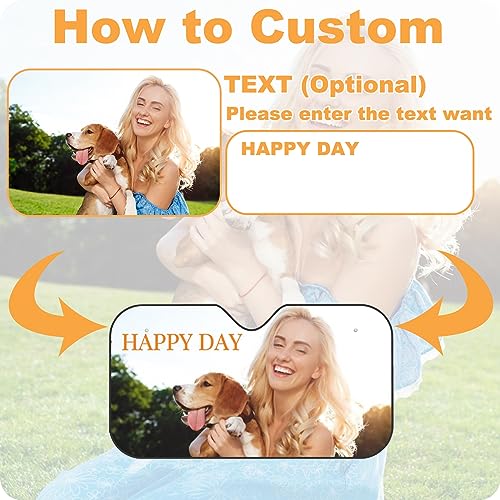Custom Windshield Sun Shade for Car Personalized Window Sunshades Add Your Photo Logo Text Image Customize Car Sun Visor Foldable UV Ray Sun Protector for Sedans SUV Trucks