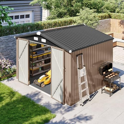 10x8 FT Outdoor Metal Storage Shed with Floor & Lockable Double Doors