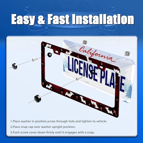 Bats Pattern License Plate Frame Stainless Steel Accessory 12.3x6.3 Inch