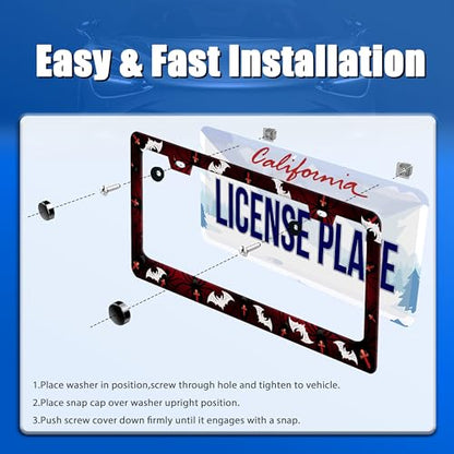 Bats Pattern License Plate Frame Stainless Steel Accessory 12.3x6.3 Inch