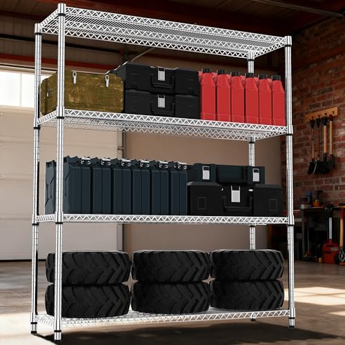 4 Tiers Shelf 2640 lbs Steel Storage Shelving Utility Shelving Unit Steel Organizer Wire Rack for Home (4 Count)