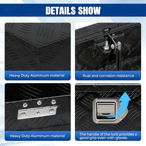 39" x 12" x 16.5" Trailer Tongue Tool Box Heavy Duty Aluminum with Latch and Keys Trailer Toolbox Organizer Truck Underbody Box Compatible with Pick Up Truck Bed RV Trailer ATV Black