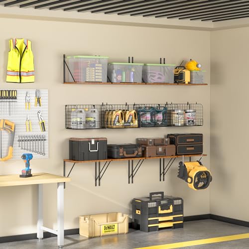 2 Pack Garage Shelves Wall Mounted with Wire Storage baskets (2 Count)