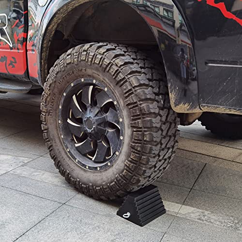 2 Pack Wheel Chocks Rubber Heavy Duty Black with Eyebolt (2 Count)