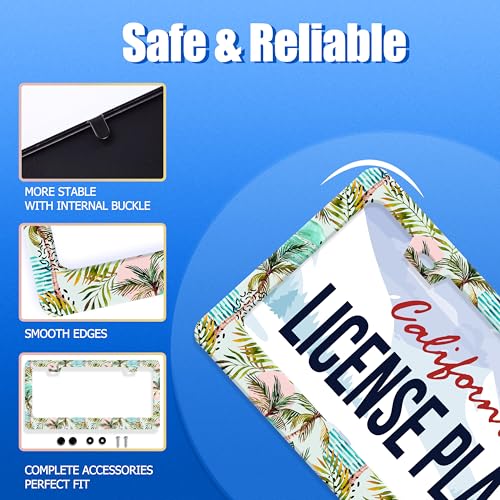 Plam Tree License Plate Frame Stainless Steel Accessory 12.3x6.3 Inch